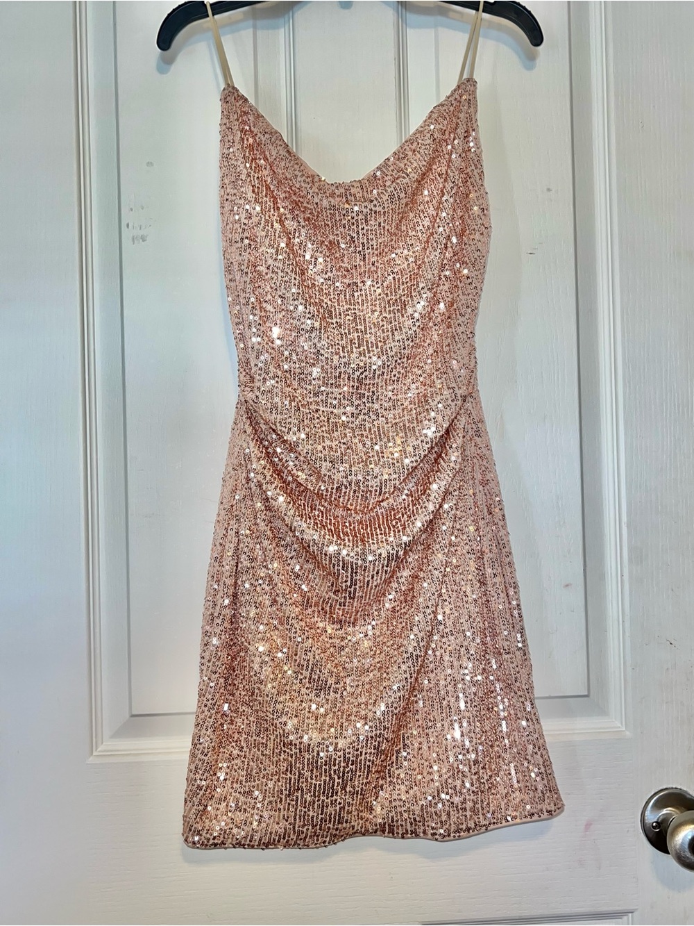 Sequin Cowl Neck Mini Dress - gold peach